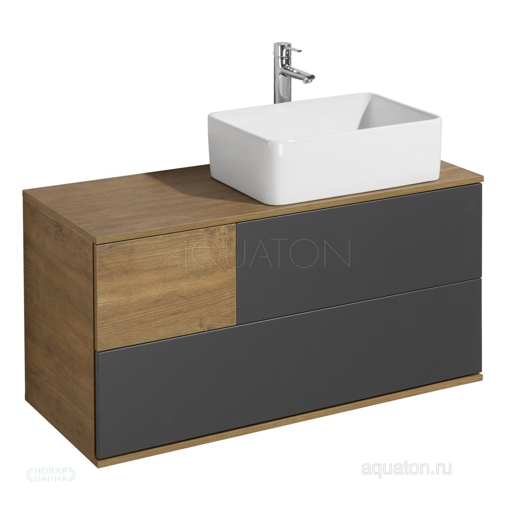 Тумба-умывальник Терра 105 Дуб Кантри/Антрацит/раковина Мила Aquaton 1A246901TEKA0 (комплект)