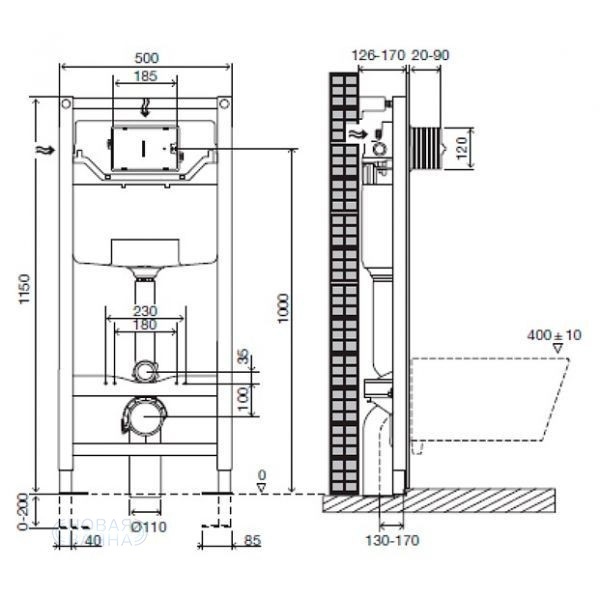 Комплект подвесной унитаз Villeroy & Boch Venticello 4611RSR1 + система инсталляции Jacob Delafon E5504-NF + E4316-CP