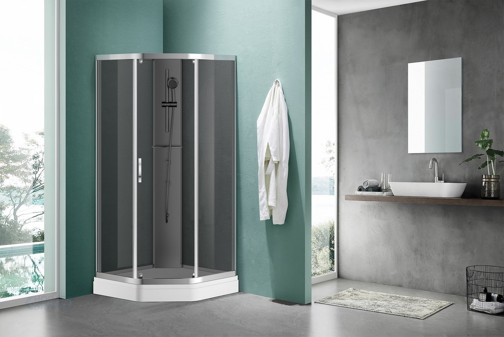 Душевое ограждение AZARIO DENVER 900х900х2000 серое стекло 4 мм. с покрытием Easy Clean, задняя панель черная, цвет профиля хром (AZ-N10806 900 GREY)