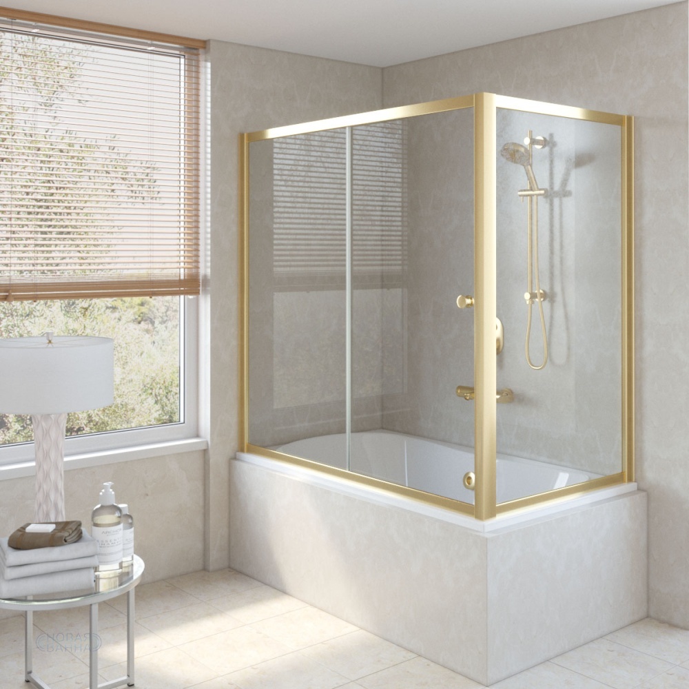 Шторка на ванную ZV+ZVF 150*90 09 01 профиль золото глянцевое стекло прозрачное