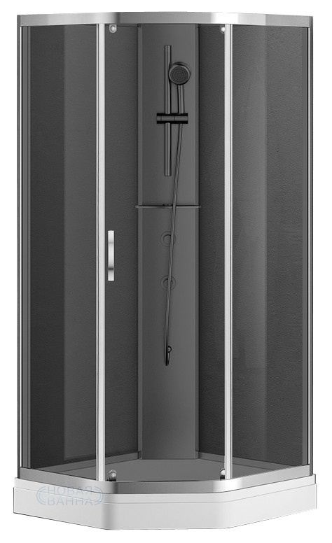 Душевое ограждение AZARIO DENVER 900х900х2000 серое стекло 4 мм. с покрытием Easy Clean, задняя панель черная, цвет профиля хром (AZ-N10806 900 GREY)