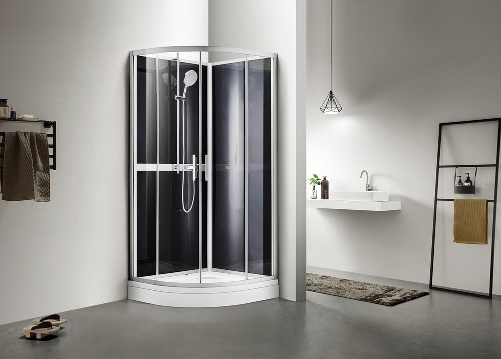 Душевое ограждение AZARIO DENVER 900х900х2000 прозрачное стекло 4 мм. Easy Clean, задняя панель черная, цвет профиля серый (AZ-N10812 900)